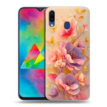 Силиконовый чехол на Samsung Galaxy M20 с принтом Цветы и бабочки Силиконовый чехол на Samsung Galaxy M20 с принтом Цветы и бабочки