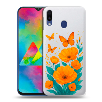 Силиконовый чехол на Samsung Galaxy M20 с принтом цветы бабочки Силиконовый чехол на Samsung Galaxy M20 с принтом цветы бабочки