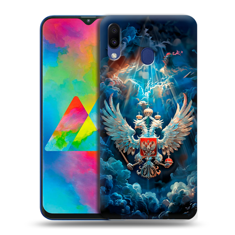 Силиконовый чехол на Samsung Galaxy M20 с принтом Герб флаг России Силиконовый чехол на Samsung Galaxy M20 с принтом Герб флаг России