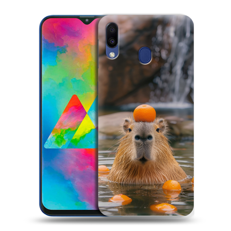 Пластиковый чехол на Samsung Galaxy M20 с принтом Капибара с апельсином Пластиковый чехол на Samsung Galaxy M20 с принтом Капибара с апельсином