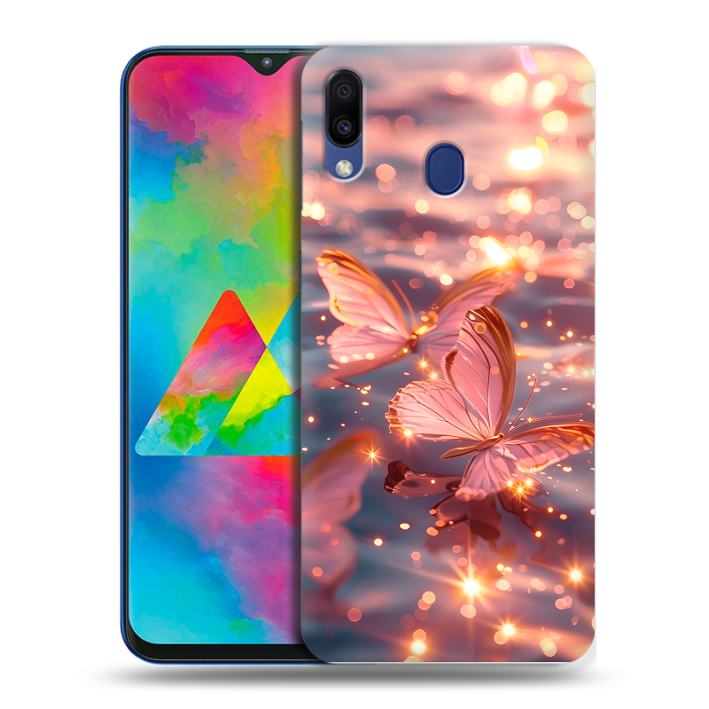 Пластиковый чехол на Samsung Galaxy M20 с принтом бабочки розовые Пластиковый чехол на Samsung Galaxy M20 с принтом бабочки розовые