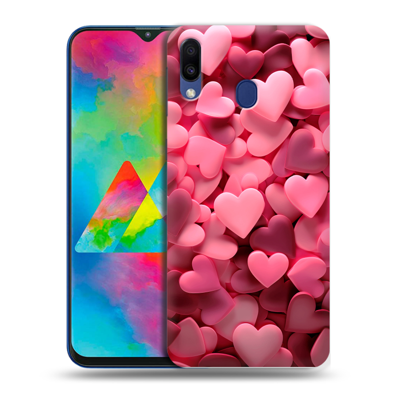 Силиконовый чехол на Samsung Galaxy M20 с принтом розовые сердечки Силиконовый чехол на Samsung Galaxy M20 с принтом розовые сердечки