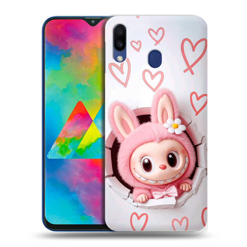 Пластиковый чехол на Samsung Galaxy M20 с принтом Labubu Лабубу Пластиковый чехол на Samsung Galaxy M20 с принтом Labubu Лабубу