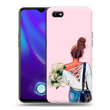 Силиконовый противоударный чехол на OPPO A1k с принтом Девушка и букет