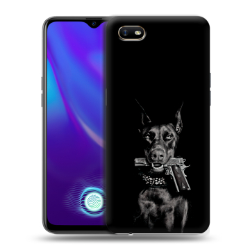 Силиконовый противоударный чехол на OPPO A1k с принтом Доберман и пистолет