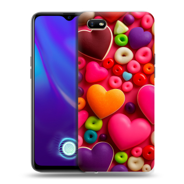 Силиконовый противоударный чехол на OPPO A1k с принтом Сердечки