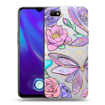 Силиконовый противоударный чехол на OPPO A1k с принтом Бабочки и цветы