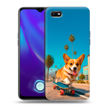 Силиконовый противоударный чехол на OPPO A1k с принтом Корги на скейте