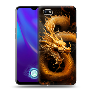 Силиконовый противоударный чехол на OPPO A1k с принтом Золотой дракон
