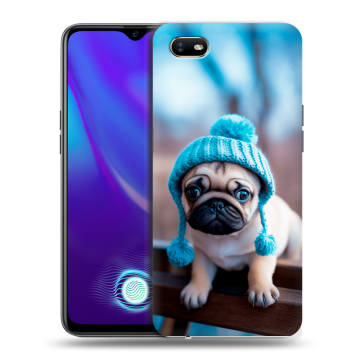 Силиконовый противоударный чехол на OPPO A1k с принтом Мопс в шапке