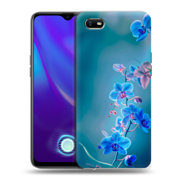Силиконовый противоударный чехол на OPPO A1k с принтом Голубые цветы Силиконовый противоударный чехол на OPPO A1k с принтом Голубые цветы