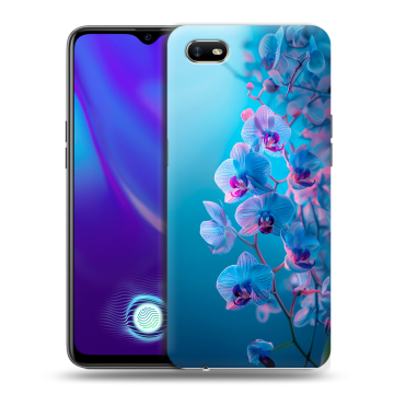Силиконовый противоударный чехол на OPPO A1k с принтом голубые орхидеи Силиконовый противоударный чехол на OPPO A1k с принтом голубые орхидеи