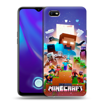 Силиконовый противоударный чехол на OPPO A1k с принтом Майнкрафт Minecraft
