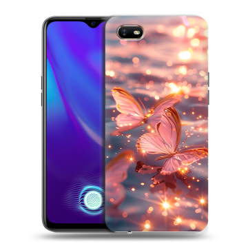 Силиконовый противоударный чехол на OPPO A1k с принтом бабочки розовые