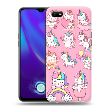 Силиконовый противоударный чехол на OPPO A1k с принтом Единороги и радуга Силиконовый противоударный чехол на OPPO A1k с принтом Единороги и радуга