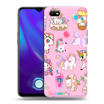 Силиконовый противоударный чехол на OPPO A1k с принтом розовые единороги Силиконовый противоударный чехол на OPPO A1k с принтом розовые единороги
