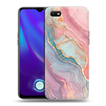 Силиконовый противоударный чехол на OPPO A1k с принтом розовый мрамор