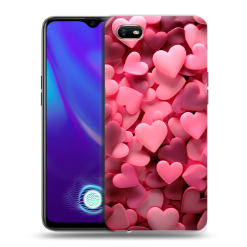 Силиконовый противоударный чехол на OPPO A1k с принтом розовые сердечки