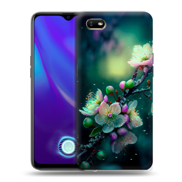 Силиконовый противоударный чехол на OPPO A1k с принтом Цветы и мрамор