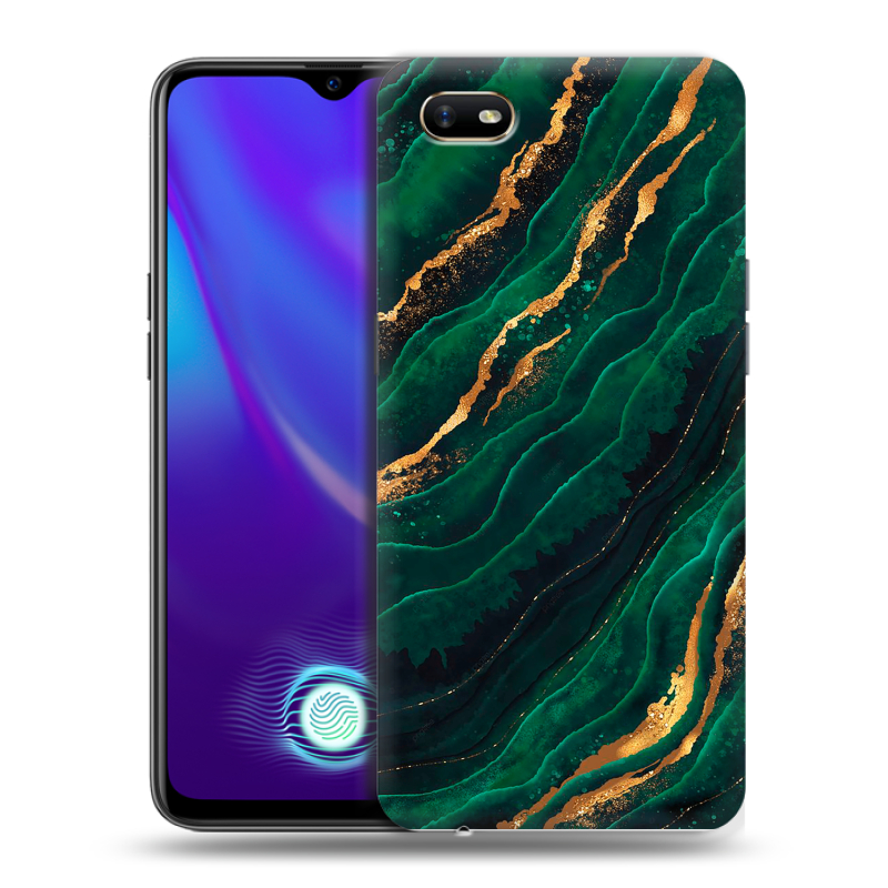Пластиковый чехол на OPPO A1k с принтом Мрамор зеленое золото Пластиковый чехол на OPPO A1k с принтом Мрамор зеленое золото