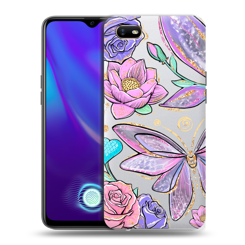 Силиконовый противоударный чехол на OPPO A1k с принтом Бабочки и цветы Силиконовый противоударный чехол на OPPO A1k с принтом Бабочки и цветы