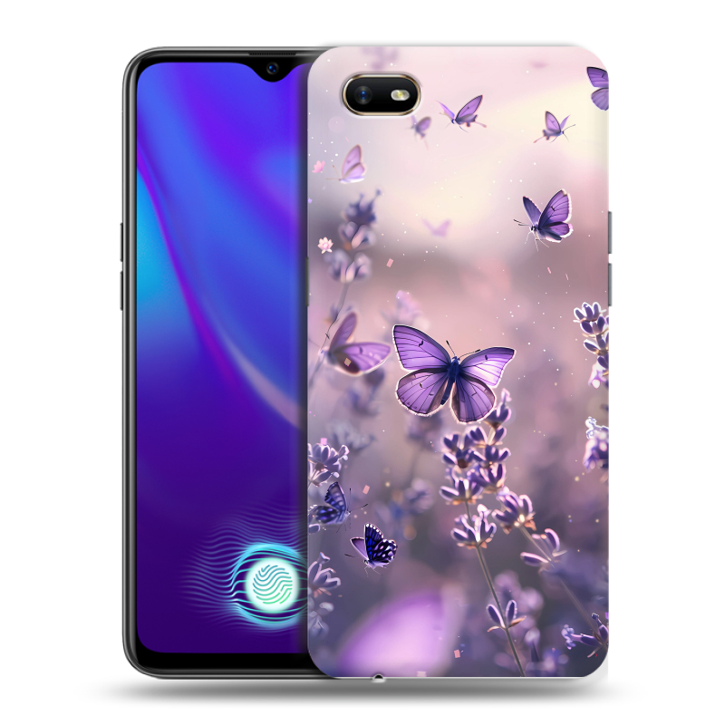 Пластиковый чехол на OPPO A1k с принтом бабочки и лаванда Пластиковый чехол на OPPO A1k с принтом бабочки и лаванда