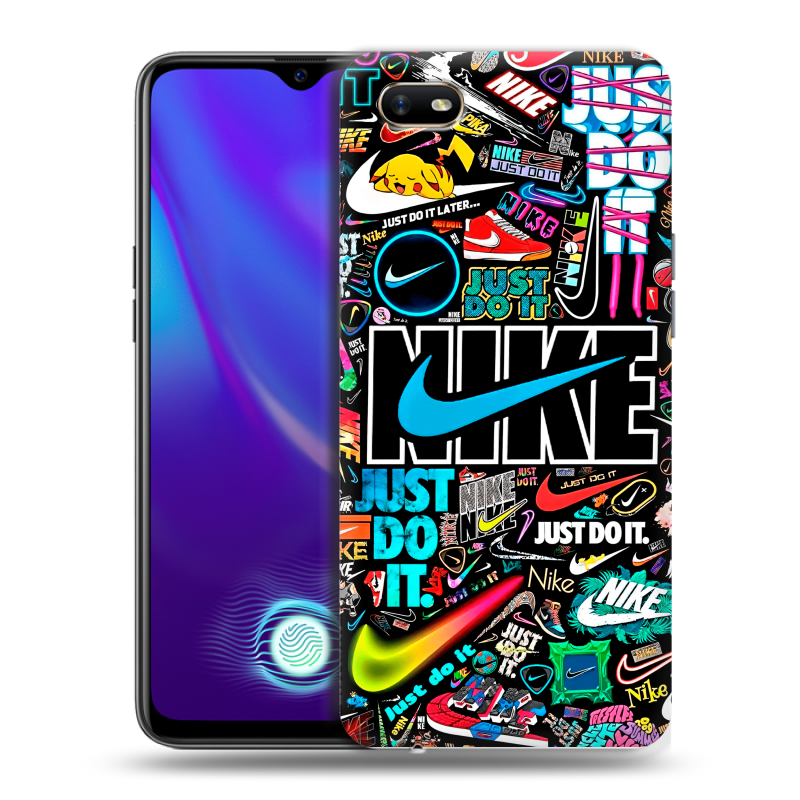 Силиконовый противоударный чехол на OPPO A1k с принтом найк nike черный Силиконовый противоударный чехол на OPPO A1k с принтом найк nike черный