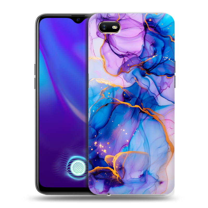 Силиконовый противоударный чехол на OPPO A1k с принтом синий мрамор Силиконовый противоударный чехол на OPPO A1k с принтом синий мрамор