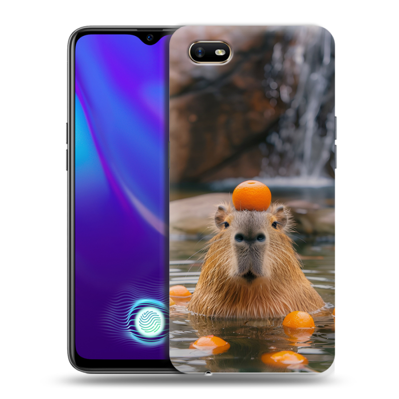 Пластиковый чехол на OPPO A1k с принтом Капибара с апельсином Пластиковый чехол на OPPO A1k с принтом Капибара с апельсином
