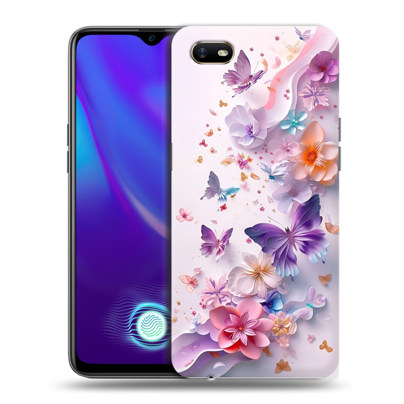 Силиконовый противоударный чехол на OPPO A1k с принтом цветы бабочки Силиконовый противоударный чехол на OPPO A1k с принтом цветы бабочки