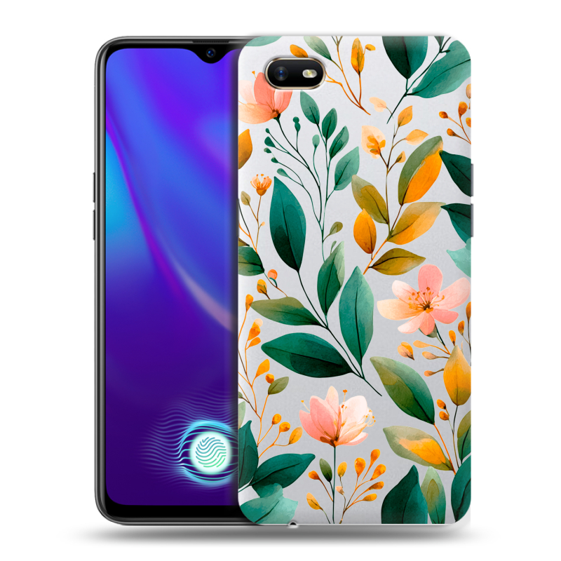 Силиконовый противоударный чехол на OPPO A1k с принтом Цветы паттерн Силиконовый противоударный чехол на OPPO A1k с принтом Цветы паттерн