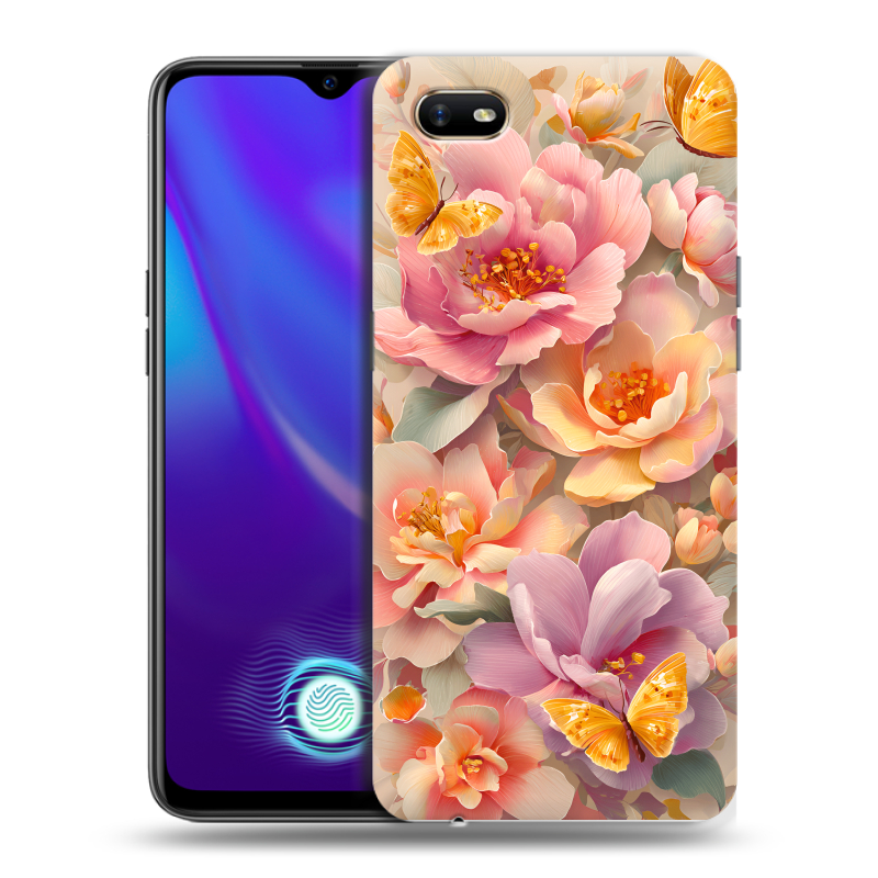 Силиконовый противоударный чехол на OPPO A1k с принтом Цветы и бабочки Силиконовый противоударный чехол на OPPO A1k с принтом Цветы и бабочки