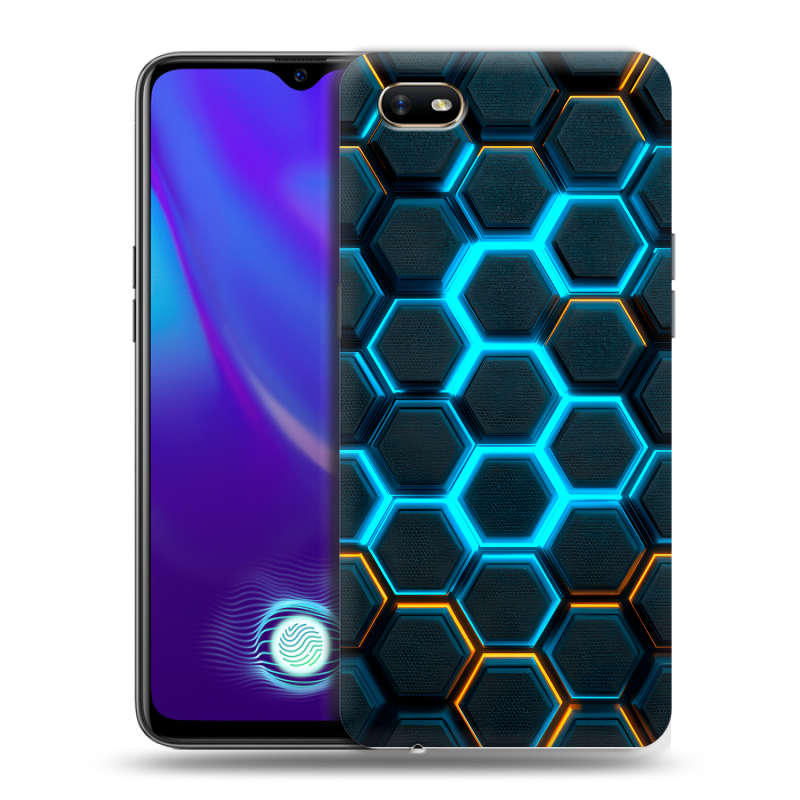 Силиконовый противоударный чехол на OPPO A1k с принтом Неоновые соты Силиконовый противоударный чехол на OPPO A1k с принтом Неоновые соты