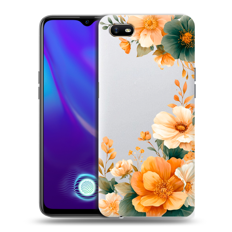 Силиконовый противоударный чехол на OPPO A1k с принтом Цветы принт Силиконовый противоударный чехол на OPPO A1k с принтом Цветы принт