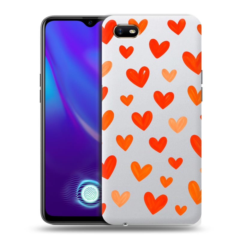 Силиконовый противоударный чехол на OPPO A1k с принтом Сердечки Силиконовый противоударный чехол на OPPO A1k с принтом Сердечки