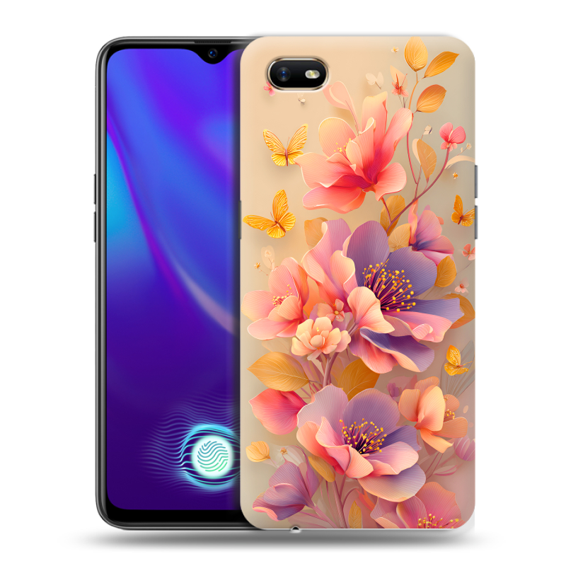 Пластиковый чехол на OPPO A1k с принтом Цветы и бабочки Пластиковый чехол на OPPO A1k с принтом Цветы и бабочки