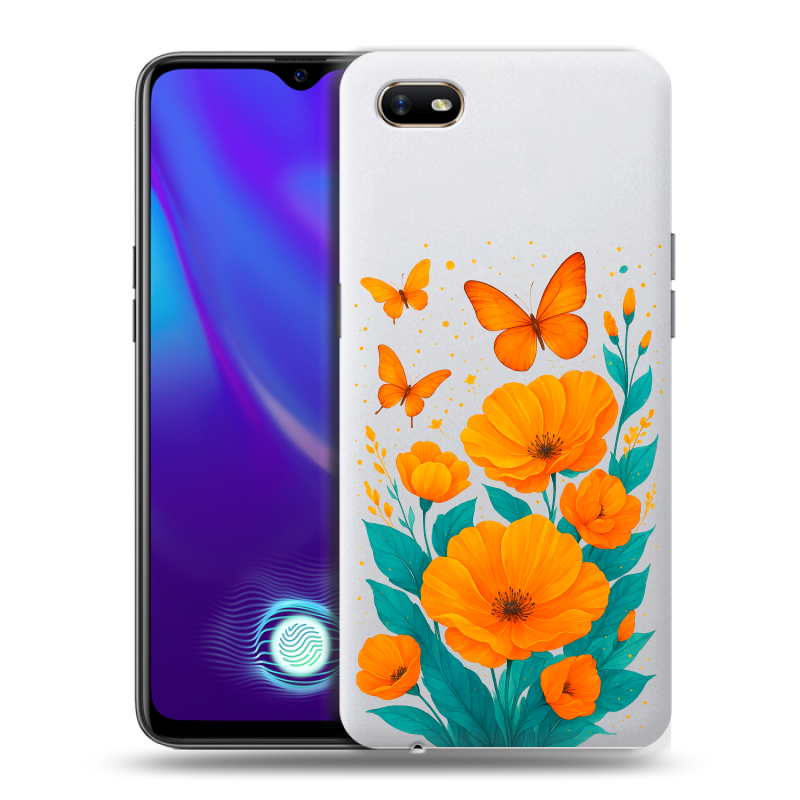 Силиконовый противоударный чехол на OPPO A1k с принтом цветы бабочки Силиконовый противоударный чехол на OPPO A1k с принтом цветы бабочки
