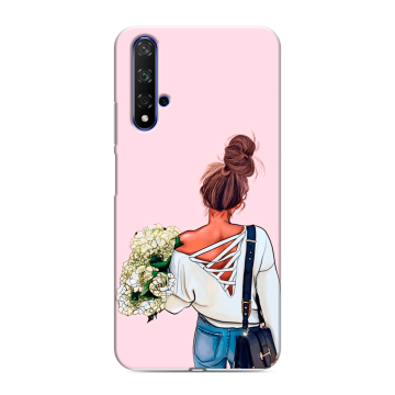 Силиконовый чехол на Huawei Honor 20 с принтом Девушка и букет Силиконовый чехол на Huawei Honor 20 с принтом Девушка и букет