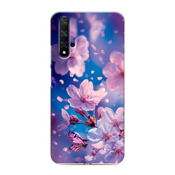 Силиконовый чехол на Huawei Honor 20 с принтом цветы бабочки Силиконовый чехол на Huawei Honor 20 с принтом цветы бабочки