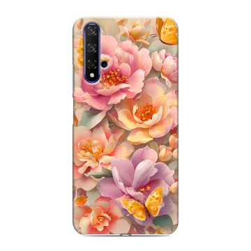 Силиконовый чехол на Huawei Honor 20 с принтом Цветы и бабочки Силиконовый чехол на Huawei Honor 20 с принтом Цветы и бабочки