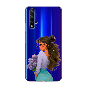 Силиконовый чехол на Huawei Honor 20 с принтом девушка цветы