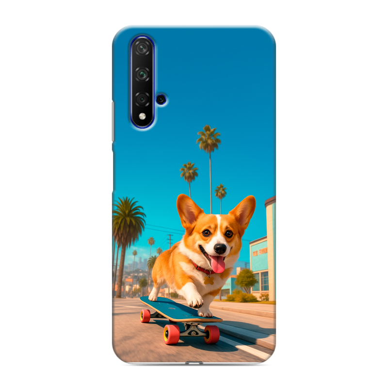Силиконовый противоударный чехол на Huawei Honor 20 с принтом Корги на скейте Силиконовый противоударный чехол на Huawei Honor 20 с принтом Корги на скейте