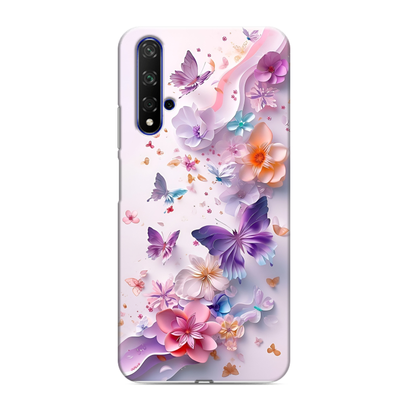 Силиконовый чехол на Huawei Honor 20 с принтом цветы бабочки Силиконовый чехол на Huawei Honor 20 с принтом цветы бабочки