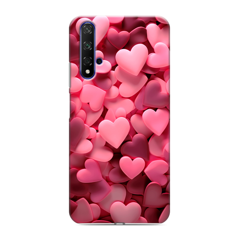Силиконовый противоударный чехол на Huawei Honor 20 с принтом розовые сердечки Силиконовый противоударный чехол на Huawei Honor 20 с принтом розовые сердечки