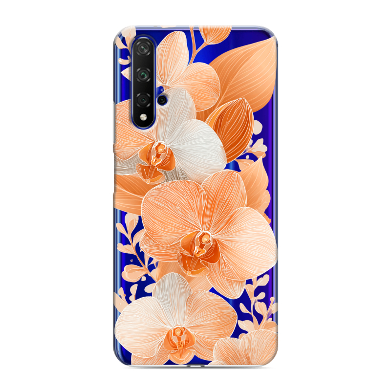 Силиконовый чехол на Huawei Honor 20 с принтом Бежевые цветы Силиконовый чехол на Huawei Honor 20 с принтом Бежевые цветы