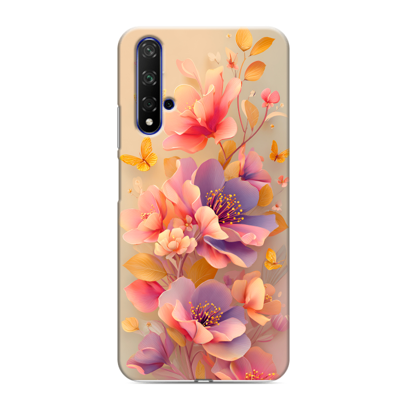 Силиконовый противоударный чехол на Huawei Honor 20 с принтом Цветы и бабочки Силиконовый противоударный чехол на Huawei Honor 20 с принтом Цветы и бабочки