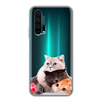 Силиконовый противоударный чехол на Huawei Honor 20 Pro с принтом Кошки Силиконовый противоударный чехол на Huawei Honor 20 Pro с принтом Кошки