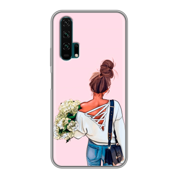 Силиконовый противоударный чехол на Huawei Honor 20 Pro с принтом Девушка и букет Силиконовый противоударный чехол на Huawei Honor 20 Pro с принтом Девушка и букет