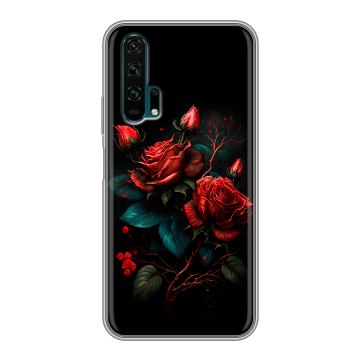 Силиконовый противоударный чехол на Huawei Honor 20 Pro с принтом Розы красные Силиконовый противоударный чехол на Huawei Honor 20 Pro с принтом Розы красные