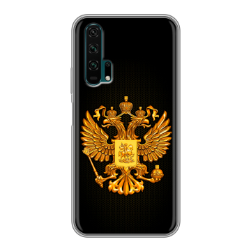 Силиконовый противоударный чехол на Huawei Honor 20 Pro с принтом Герб России желтый Силиконовый противоударный чехол на Huawei Honor 20 Pro с принтом Герб России желтый